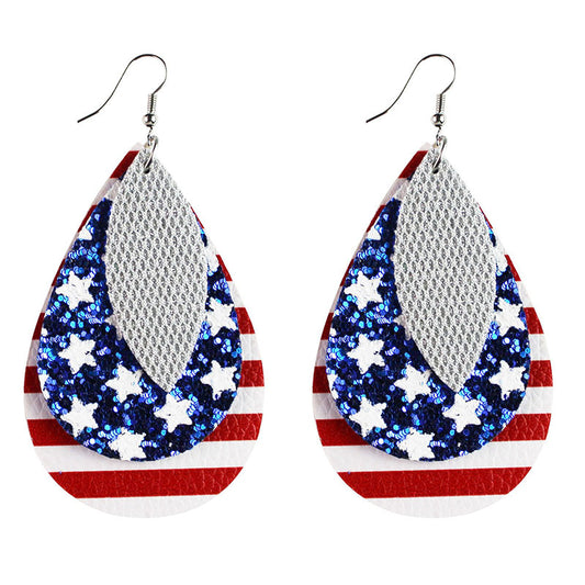 Independence Day Flag Leather Earrings